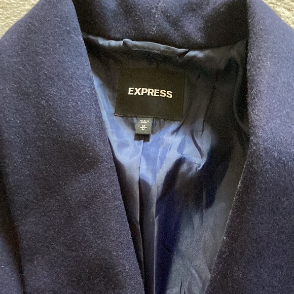 Express Navy Blue Wool Blend Bell Sleeve Pea Coat - Picture 8 of 11